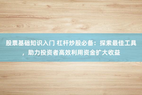 股票基础知识入门 杠杆炒股必备：探索最佳工具，助力投资者高效利用资金扩大收益