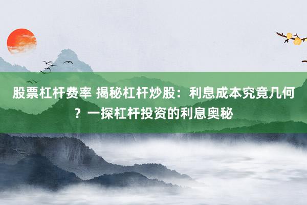 股票杠杆费率 揭秘杠杆炒股：利息成本究竟几何？一探杠杆投资的利息奥秘