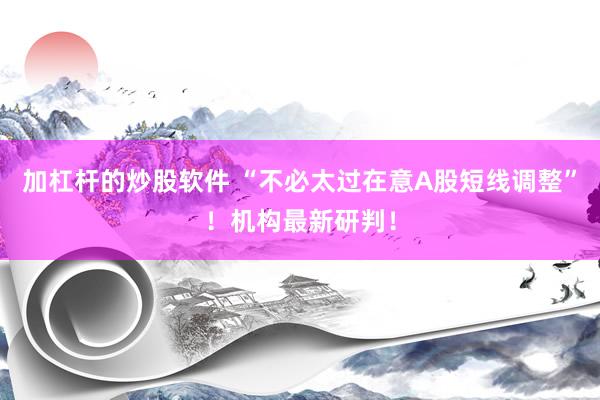加杠杆的炒股软件 “不必太过在意A股短线调整”！机构最新研判！