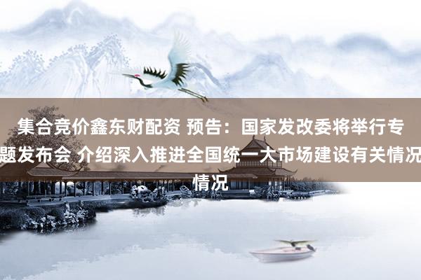 集合竞价鑫东财配资 预告：国家发改委将举行专题发布会 介绍深入推进全国统一大市场建设有关情况