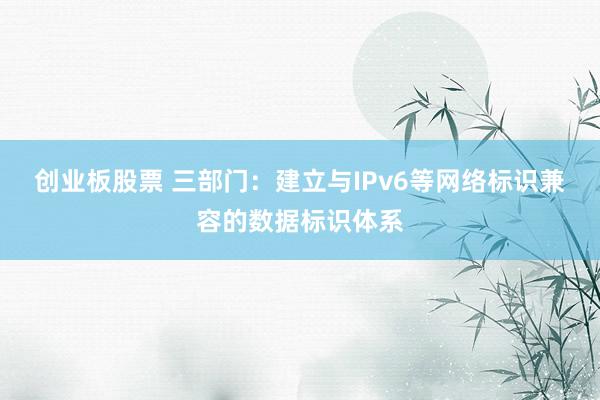 创业板股票 三部门：建立与IPv6等网络标识兼容的数据标识体系