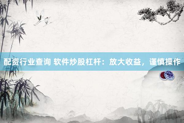 配资行业查询 软件炒股杠杆：放大收益，谨慎操作