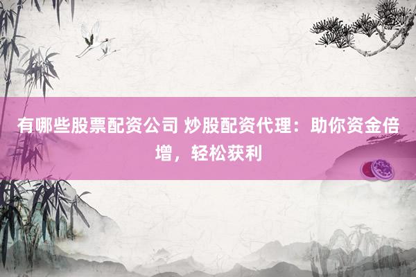 有哪些股票配资公司 炒股配资代理：助你资金倍增，轻松获利